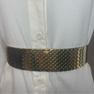 Gold tone metallic fish scale elastic waistband skinny belt